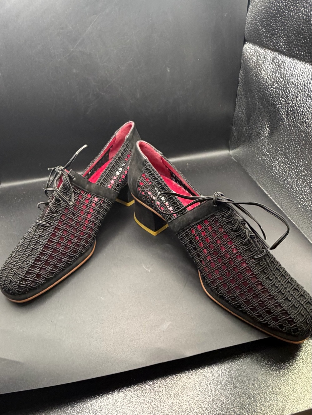 Vintage Charles Jordan Black Woven Leather Lace Up Made in Spain